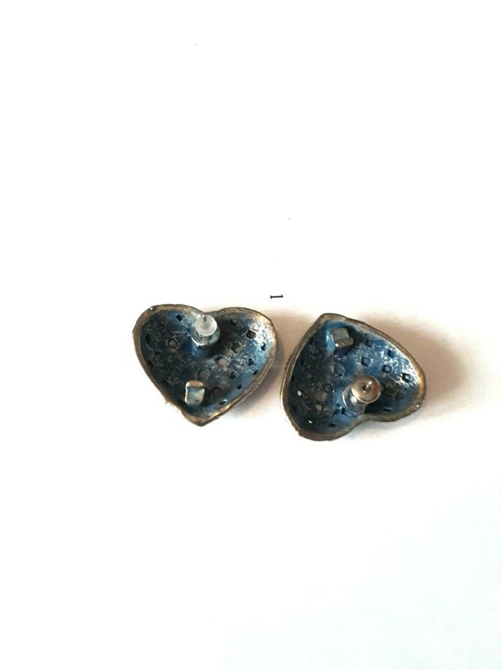 Woven Blue Heart Silver Metal Earrings Posts - Picture 4 of 4